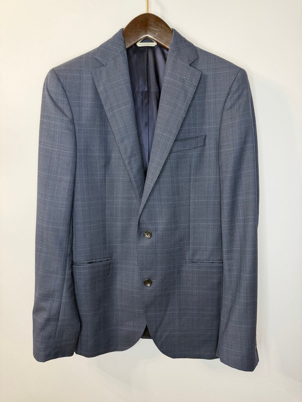 JACK VICTOR Blazer Men 40 L Blue Check Wool Blazer Preppy Office
